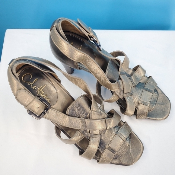Cole Haan x Nike Air bronze strappy wood heels 8B - Picture 4 of 14